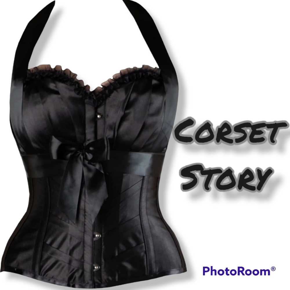 NWT/ COPY / Corset Ruban Overbust en Satin Noir / Corset Story, US 12